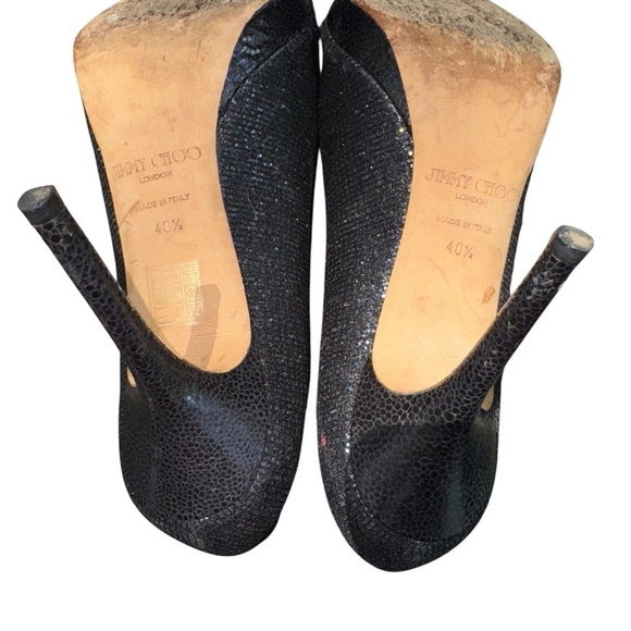 JIMMY CHOO Luna Anthracite Lamé Sparkly Peep Toe Heels EU 40.5 US Size 10.5 - Picture 15 of 16